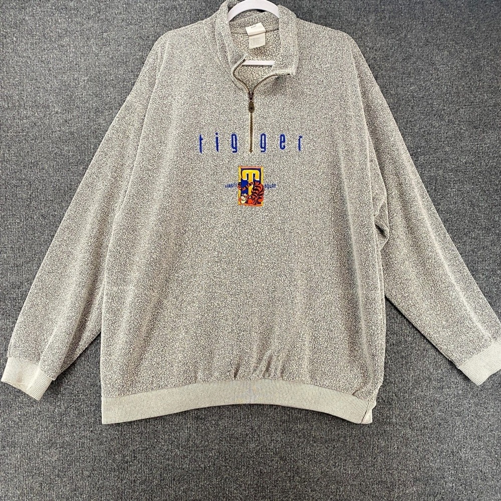 Vintage Disney Store Sweater Mens XL Tiger Gray Logo 1/4 Zip Pullover Sweatshirt